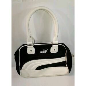 Vtg Puma Faux Leather Bowling Handbag Purse Overnight Gym Bowling Top Handle Zip